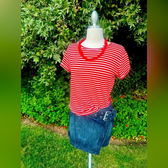 Majestic Filatures Red and White Striped Short Sleeve Tee - Picture 1 of 6